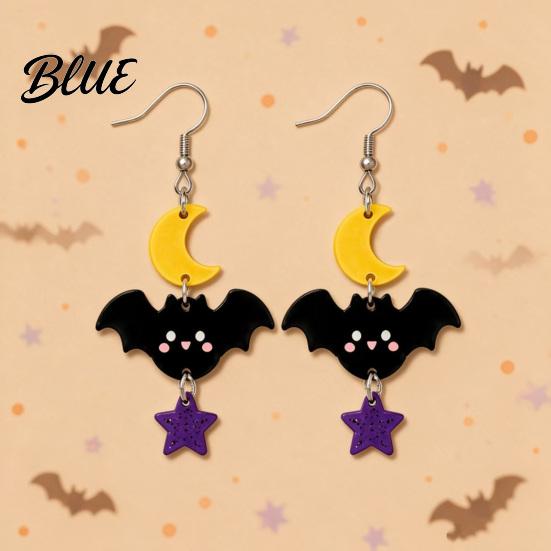 Bat Moon Holiday Jewelry 1 Pair 2D Acrylic Halloween Dangle Drop Earrings for Women Versatile Costume Events Spooky Ghost Cat Pumpkin Earrings Party