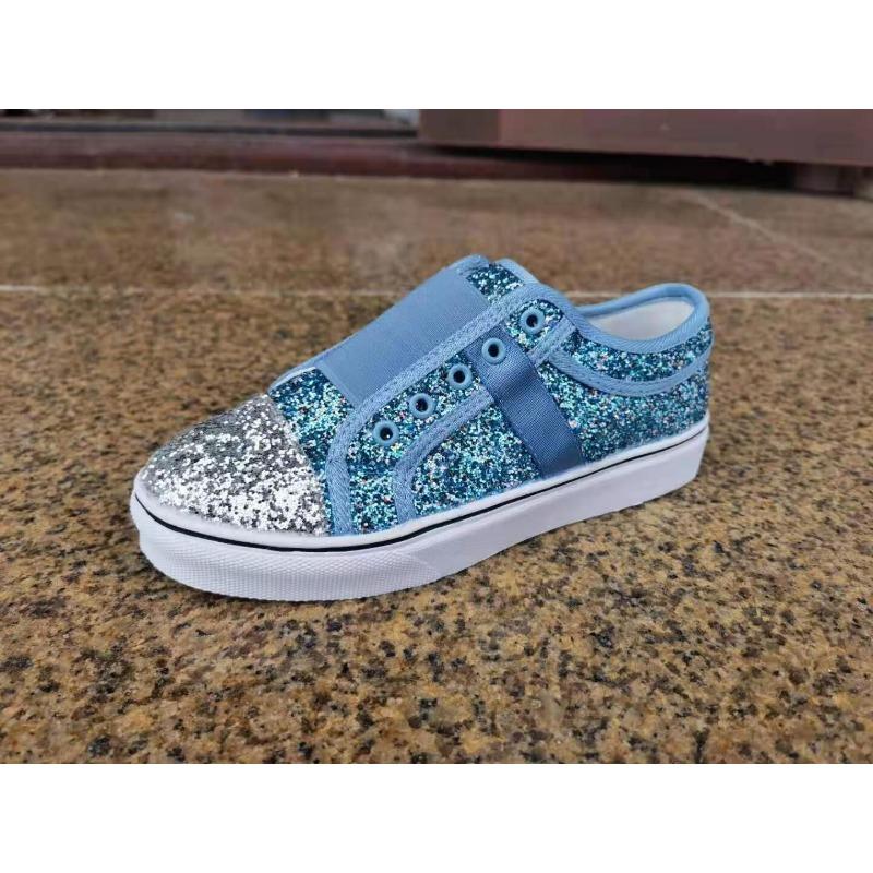 2021 summer new casual flat heel low-top shoelace-free color matching round head sequined canvas single shoes women