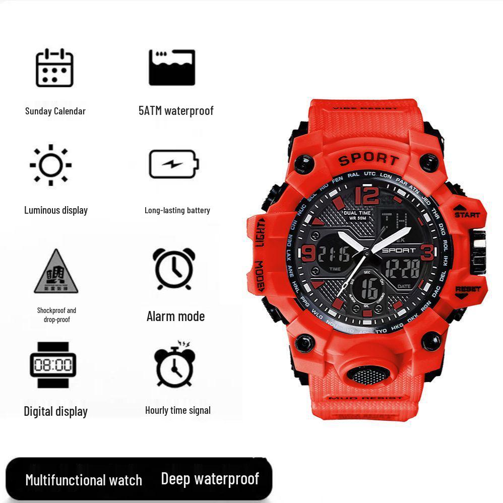 Waterproof Dual Display Alarm Clock Sports Watch for Teens and Men