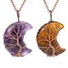 Red Copper Moon Natural Stone Tree of Life Necklace