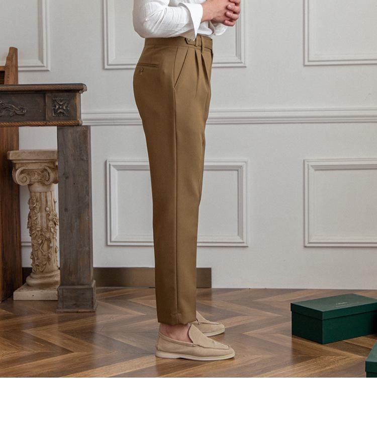 Men's Khaki Business Casual High-Waist Straight-Leg Trousers