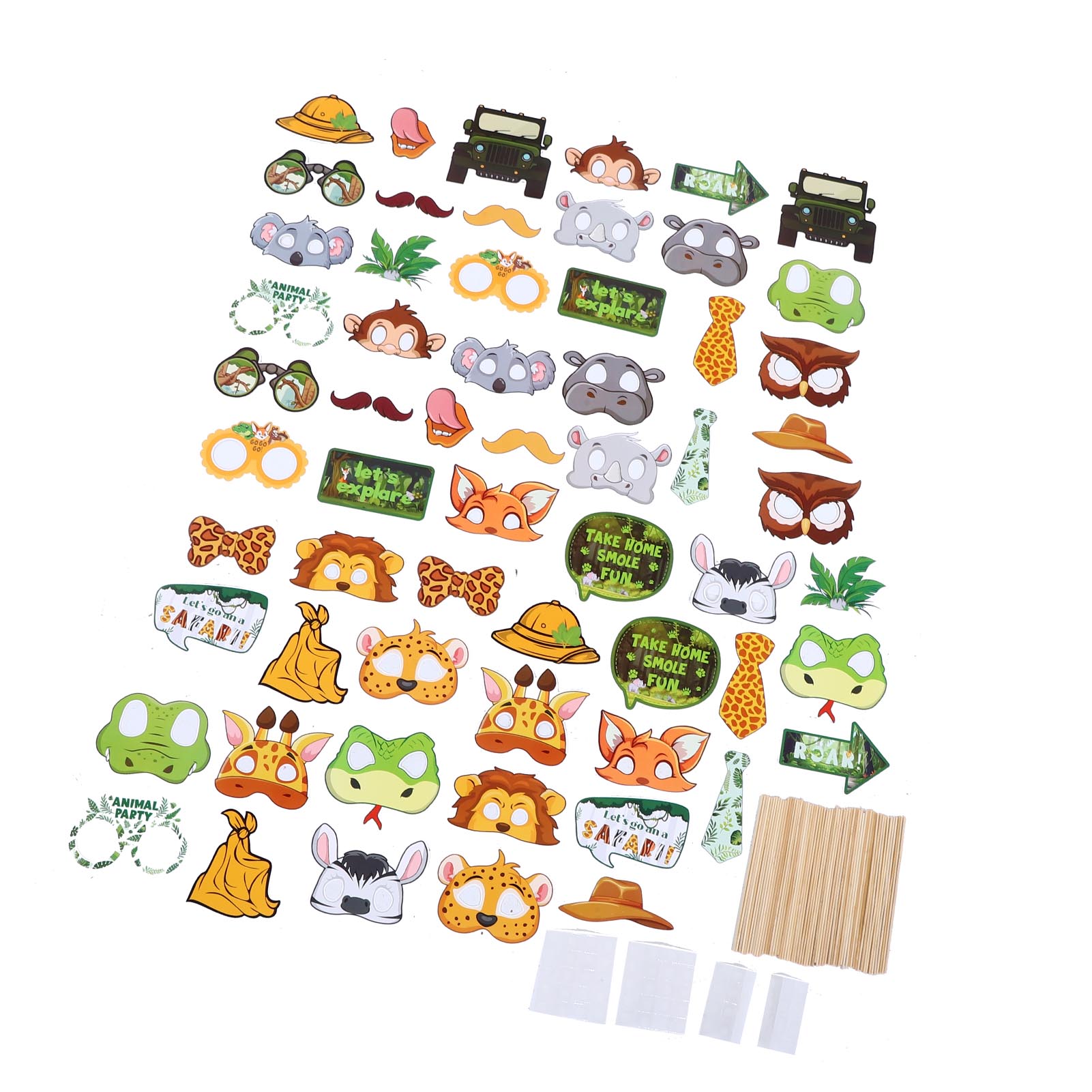 

60PCS Animal Props Kit Paper Fun Jungle Party Selfie Decorations Themed Party Supplies for Baby Shower Birthday