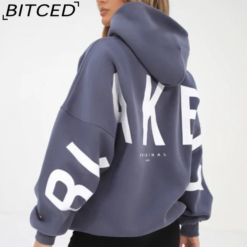 

Женская модная толстовка с капюшоном BITCED с принтом, утолщенная, универсальная, с длинным рукавом, оверсайз S морской синий