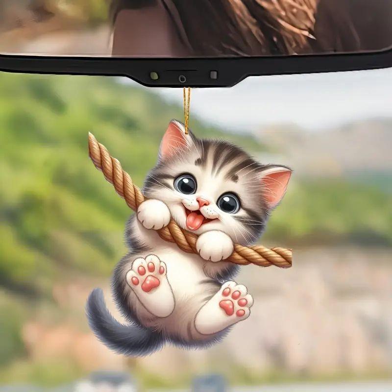 Cute Acrylic Cat Car Pendant Charming Cartoon Vehicle Decor For Cat Lovers