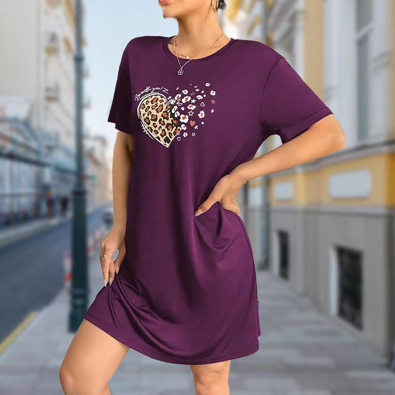 

Модное женское свободное платье-трапеция с принтом «пятнистая любовь» и коротким рукавом 4XL фиолетовый