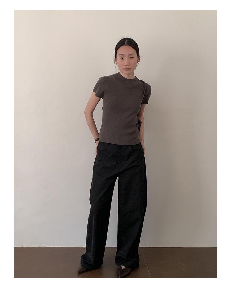CLEAN SPACE Women's Wool Blend Knitted T-Shirt, Spring 2025 Collection, Short Sleeve, Thirteen Rows Design