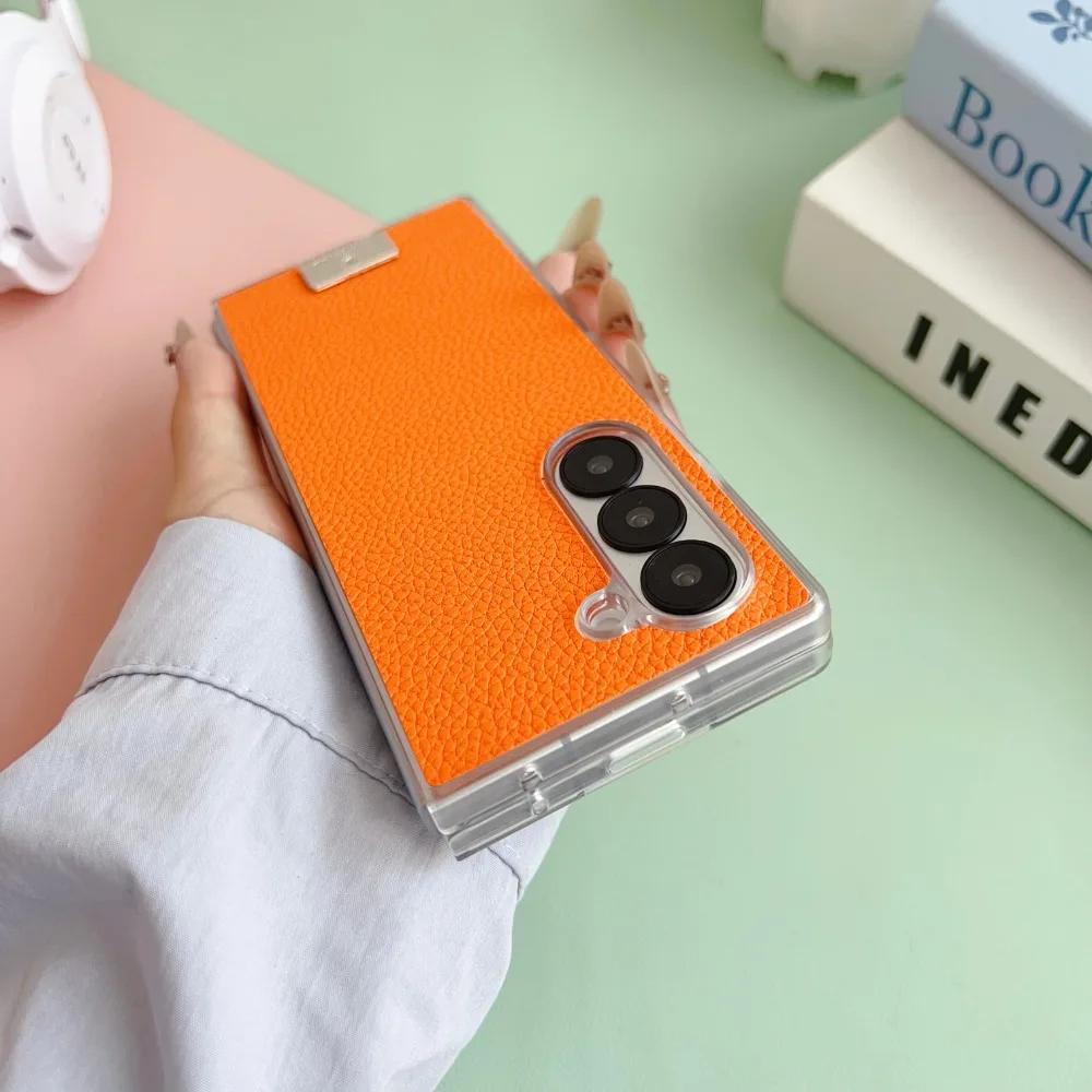 Transparent Edge Phone Case for Samsung Galaxy Z Fold 6 5 4 3 Fold6 Fold5 Fold4 Fold3 PU Leather Hard Shell Protective Cover