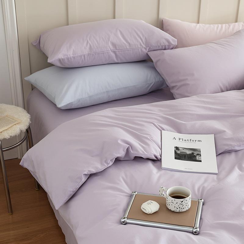 Set de patru piese din bumbac pur din bumbac spălat din două piese, în stil nordic, de culoare uni