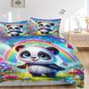 3pcs Rainbow Panda Bedding Set - Includes One Quilt Cover and Two Pillowcases (No Core) - Festival Gift for Bedroom Decor - Anime Cartoon De
