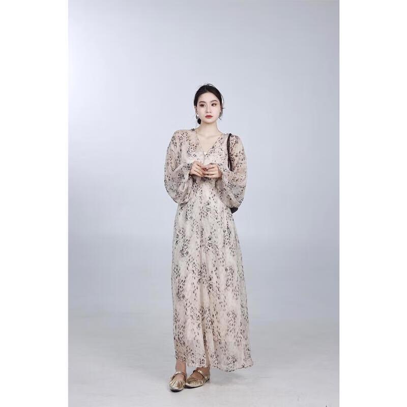 PRASE Light Luxury V-Neck Leopard Print Two-Piece Summer Dress Set XL