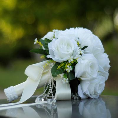 Rose Artificial Flowers Silk Flowers Wedding White Bride Holding Bouquet Fleur Handmade Satin Romantic Pure