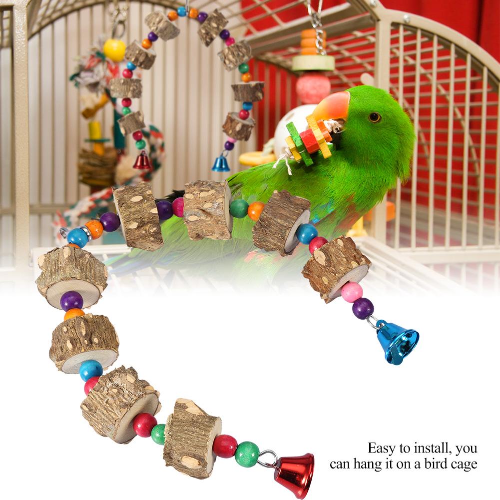 Pet Parrot Bite Chewing Toy Swing Bird Cage Accessory Hanging Wooden Toy