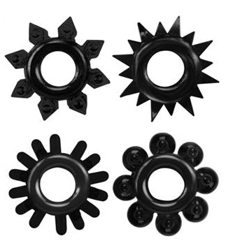 Set of 4 Ring Stars Black Soft Cockrings - Get Lock - Flexible Cockrings