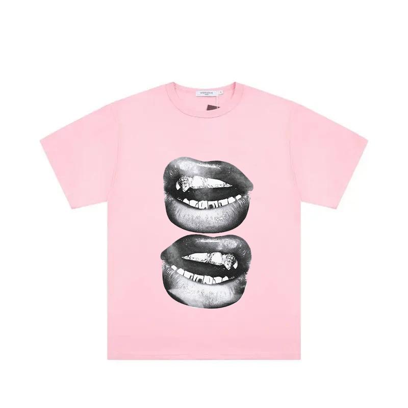 Retro Simple Sexy Lips Print Summer Cotton T-Shirt Fashion Men Clothing Fashion Tops Tees Men Casual Solid Color Streetwear Tops