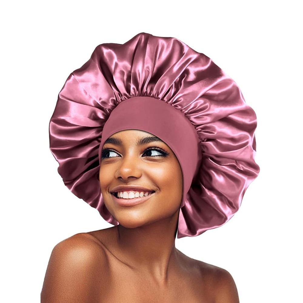 Wide-brimmed high-elastic satin nightcap, women's beauty salon hair care hat, confinement chemotherapy cap