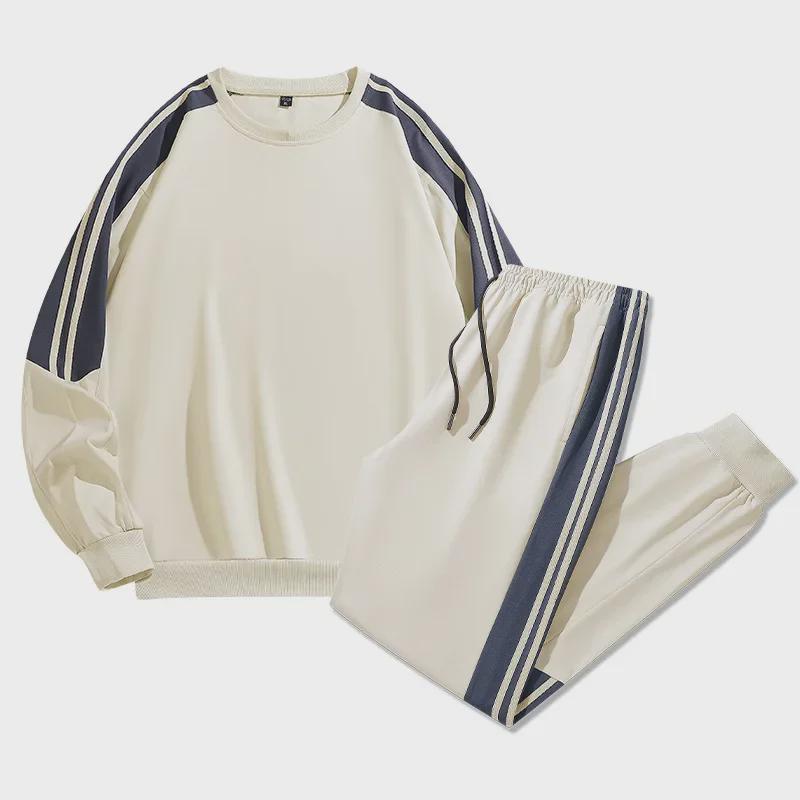 Męski modny dwuczęściowy dres sportowy w paski - Casualowy okrągły dekolt