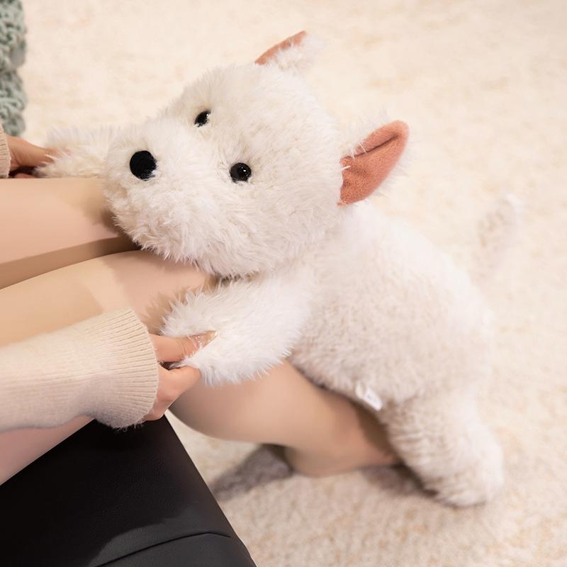 Adorable Perro West Highland Terrier Blanco Peludo Peluche Cachorro Suave Juguete de Peluche Relleno Animal Realista Muñeco Calmante Almohada