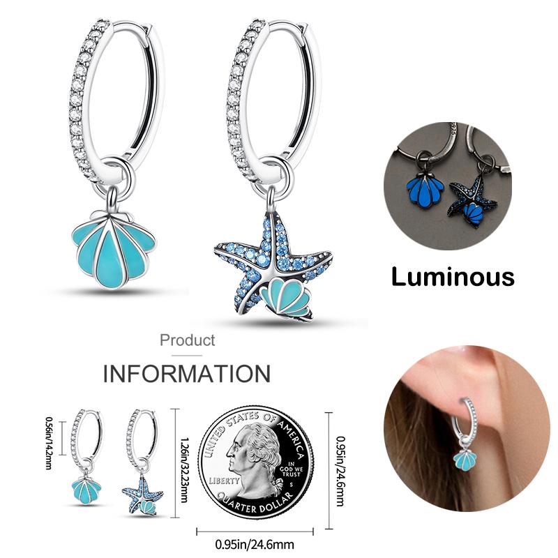 2023 925 Silber Leuchtende Muschel Ohrringe für Damen Pavé CZ Herzform Stern Mond Creolen Verlobung Hochzeitsschmuck