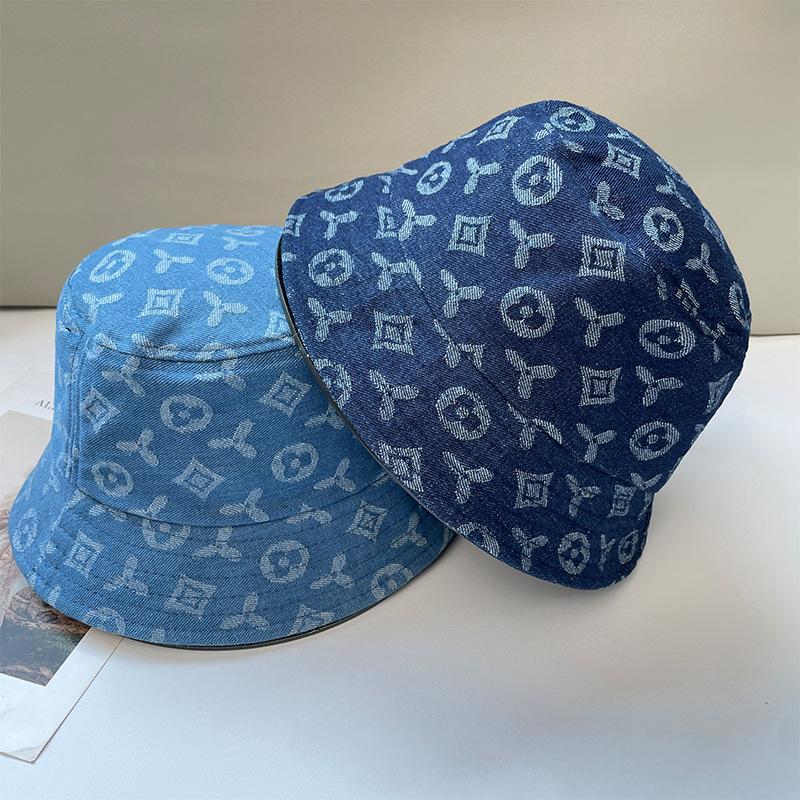 Japanese Style Denim Printed Fisherman Hat for Women In Spring and Summer Korean Style Versatile Face Enhancing Bucket Hat  Sunshade Basin Hat