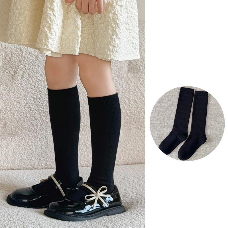 Solid Color Girl Socks Knee-hight Children Knit Stockings College Style Kids Long Tube Sock Baby Cotton Socks Spring Autumn