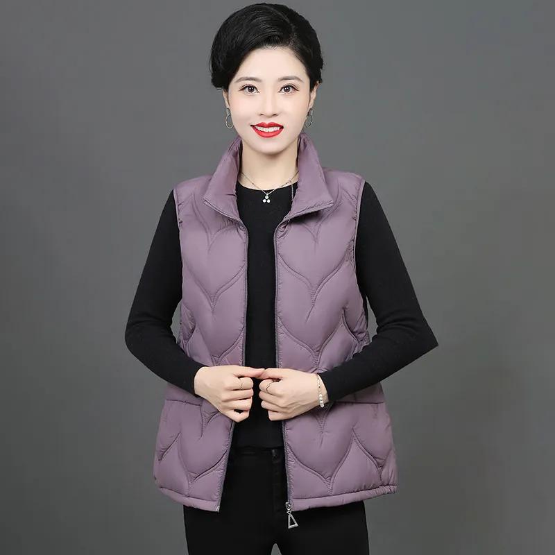 Women Autumn Winter Stand Collar Warm Jacket Vest Plus Size Thermal Top for Middle-Aged and Elderly