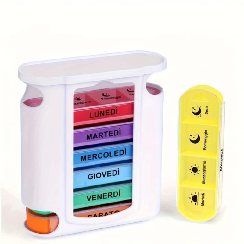 Weekly 28-Compartment Pill Organizer Box, Independent Drawers for Convenient Tablet Storage, PP Plastic.
