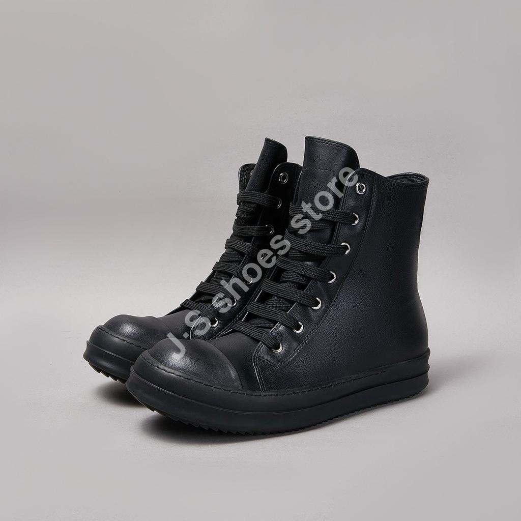 R-o Luxury Shoe Men High Top Shoes Full Black Leather Boots Women Sneaker Black Cowhide Casual Sneakers Lace Up Ankle Boot