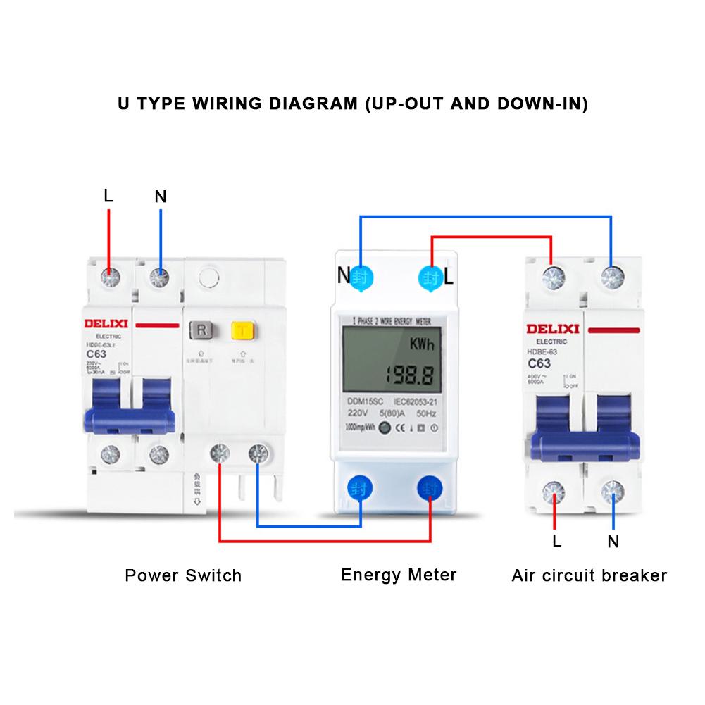 5-80A DDM15SC LCD Digital Display Single Phase Din Rail Electronic Energy KWh Meter Single Phase Din Rail Energy Meter KWh Meter