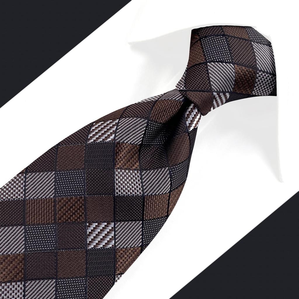 [S&W SHLAX&WING] Men's Check Tie, Mocha Brown Gray, Suit Accessory, Business, Wedding, Long, 160cm