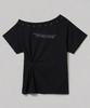 CHICKS Studded Lineup Graphic One-Shoulder Short Sleeve White