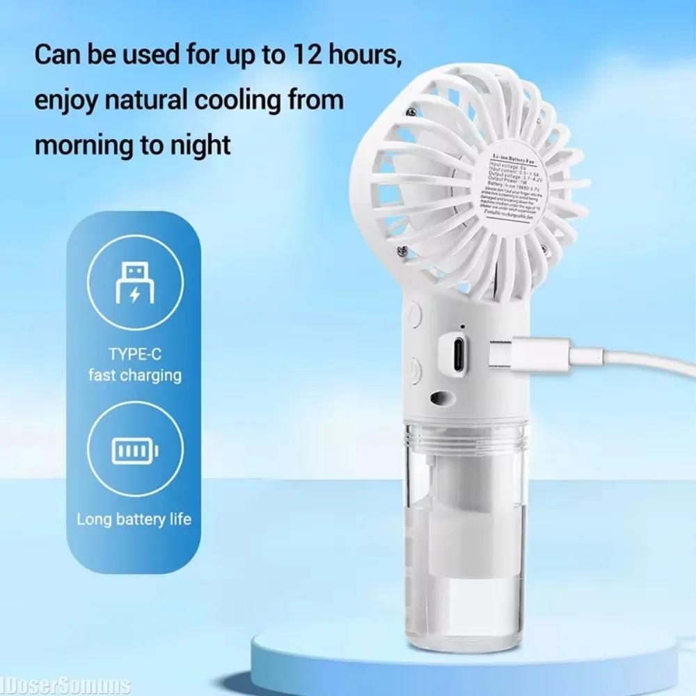 Handventilator mit Sprühnebel Tragbarer USB-Wiederaufladbarer Ventilator Vier Geschwindigkeiten Wind Befeuchtungsspray Hydratation Gesichtsbedampfer für Reisen im Freien