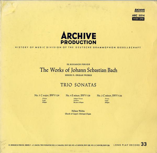 

LP Record JOHANN SEBASTIAN BACH HELMUT WALC Trio Sonatas No. 5 C Major BWV 529 ARC3014 Archive Product 1950 US Classical Used