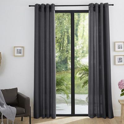 Pair of Eyelet Semi-sheer Curtains Linen Effect "Moonlight" Granite