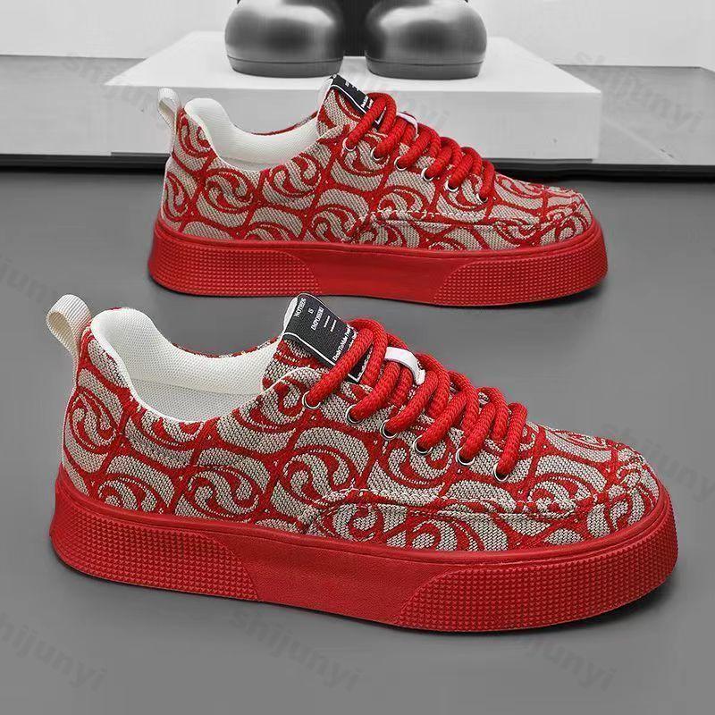 Fashion Canvas Shoes Men's Low Top Summer 2025 New Niche Design Printed Casual Shoes Thick Soled Sports Fashion Trend Chunky sneakers