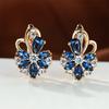 Deep Blue Crystal Zircon Flower Champagne Gold Ear Cuffs Wedding Earrings For Women Elegant Bridal Jewelry