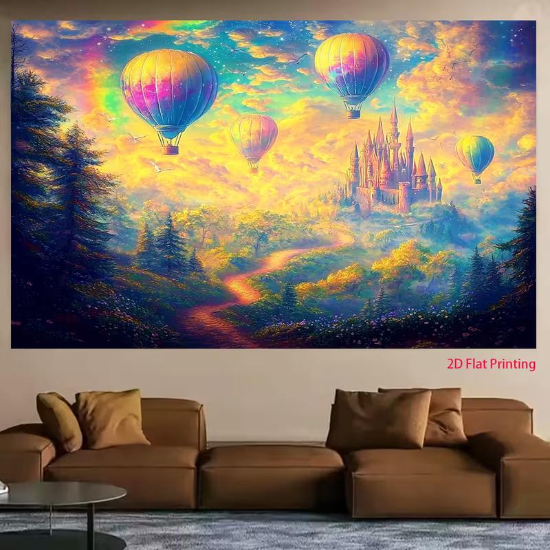 Watercolor Fantasy Hot Air Balloon Castle Backdrop Dreamy Sky Photography Background