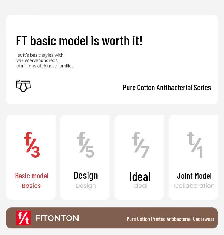 FitonTon Men's 10A Antibacterial Pure Cotton Boxer Briefs 3-Pack