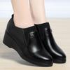 Women Comfortable Deep Mouth Soft Leather Shoes Flexible Loafers Women Spring Platform Wedges Shoes for Office Mom Work