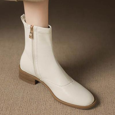 Microfiber Round Toe Thick Heels Chelsea Boots Size 42 Zip Beauty Lady Women Stretch Ankle Boots