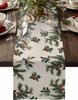 Christmas Pine Needle Berry Linen Table Runner for Dining Table Decor Winter Xmas Botanical Table Runners Christmas Decorations