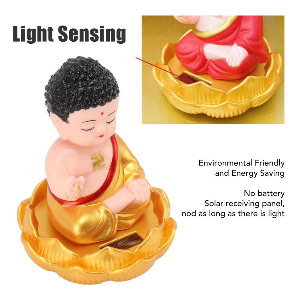 Buddha Ornament Solar Powered Light Energy Sensing Auto Nod Buddha Decoration for Home Car