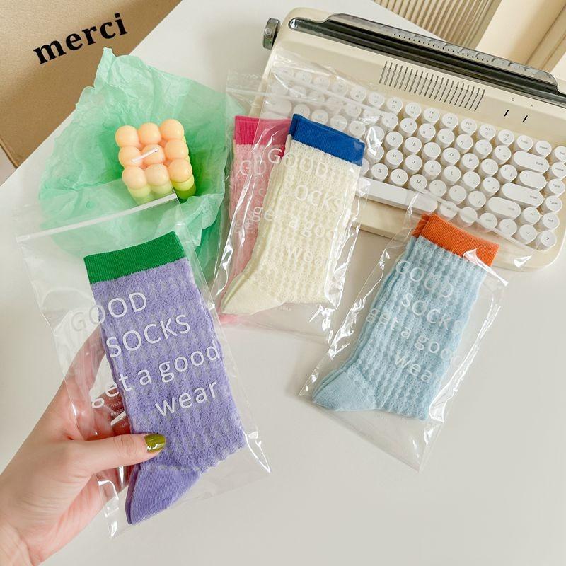 Summer Thin Mid-calf Socks, Women's Mesh Hollowed-out Color-blocking Pile Socks, Dopamine Color Series, Cute Long Socks for Girls, Trendy