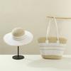 Woven Sun Hat And Large Capacity Straw Tote With Striped Pattern For Travel And Casual Wear