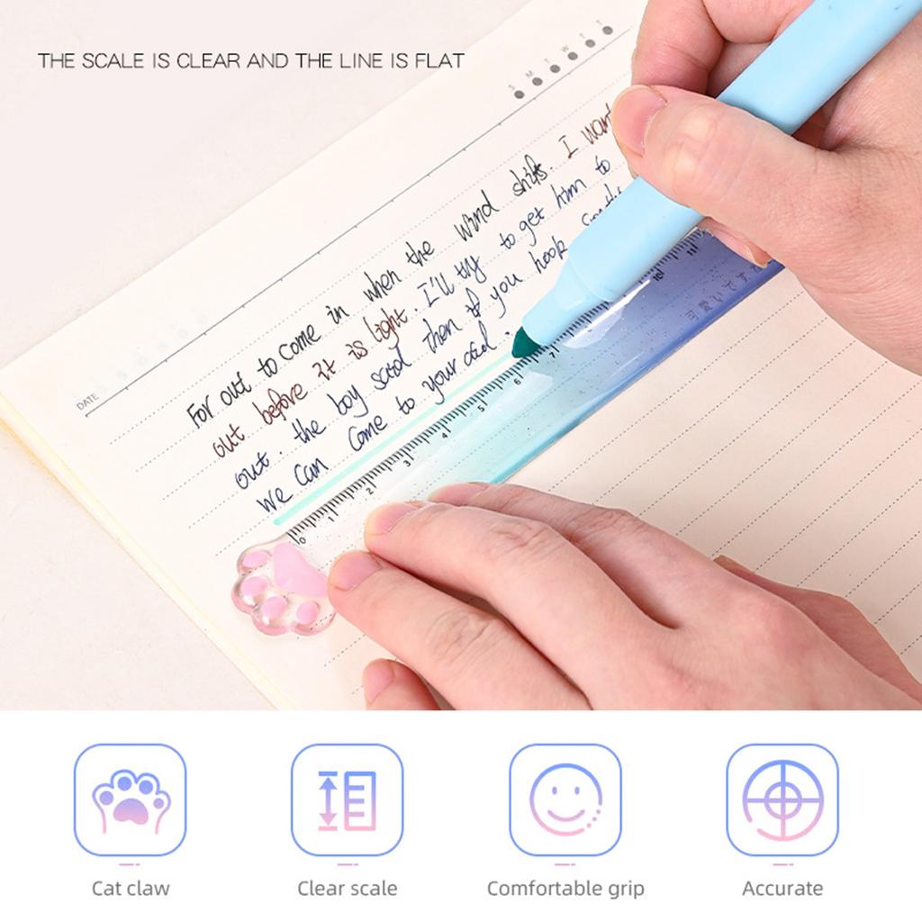2 Pieces Cat Paw Ruler Cartoon Drawing Ruler Plastic Measuring Ruler Multifunctional Drawing Ruler Gift for Student Kid