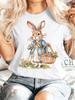 Easter Gift Womens Summer Apparel Jacquard Basket Lady Rabbit Print Round Neck Short Sleeve TShirt Comfortable Soft