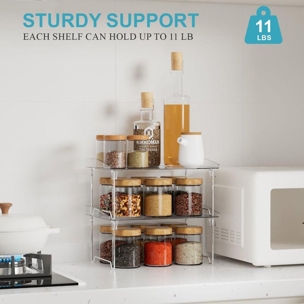 Space Saving Stackable Cabinet Organizer Shelf Foldable Transparent Desktop Storage Shelf Acrylic Makeup Organizer Kitchen