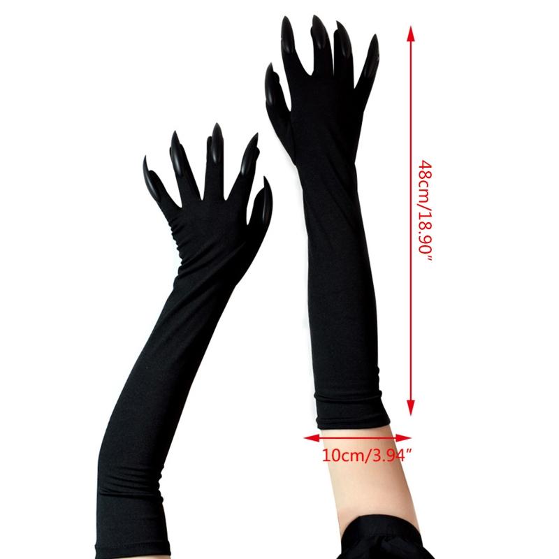 Halloween Long Nail Gloves Elbow Length Claw Gloves Soft Cosplay Ghost Mittens