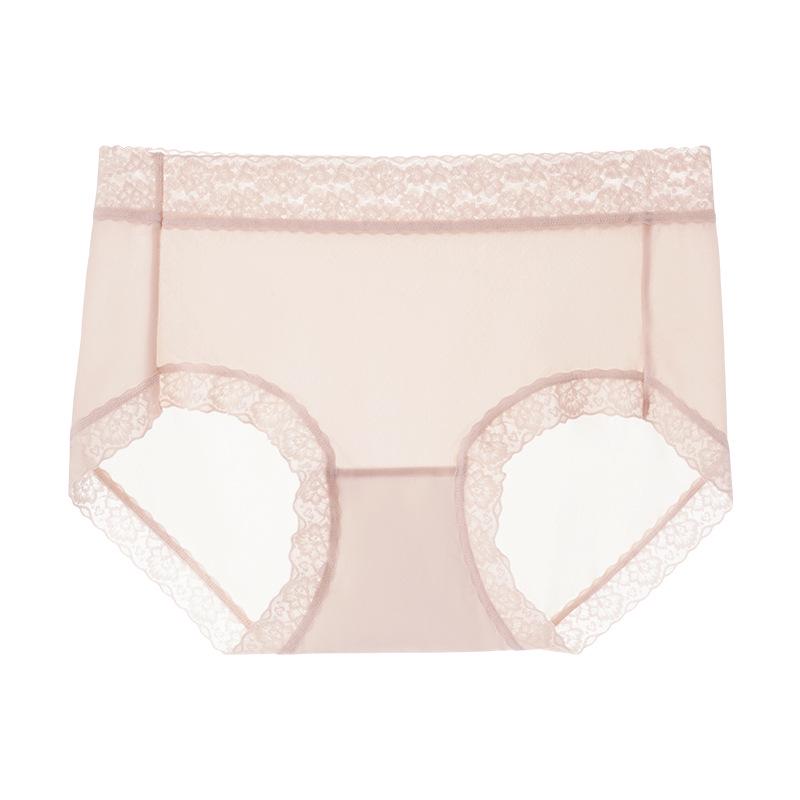 Women's Seamless Lace Mid-Waist Antibacterial Ice Silk Briefs - Cooling & Breathable