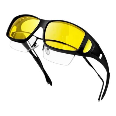 Night Vision Sunglasses with Yellow Lenses and Black Designed for Nighttime Driving and Can Be Worn Over Regular Frames, Eyeglasses.