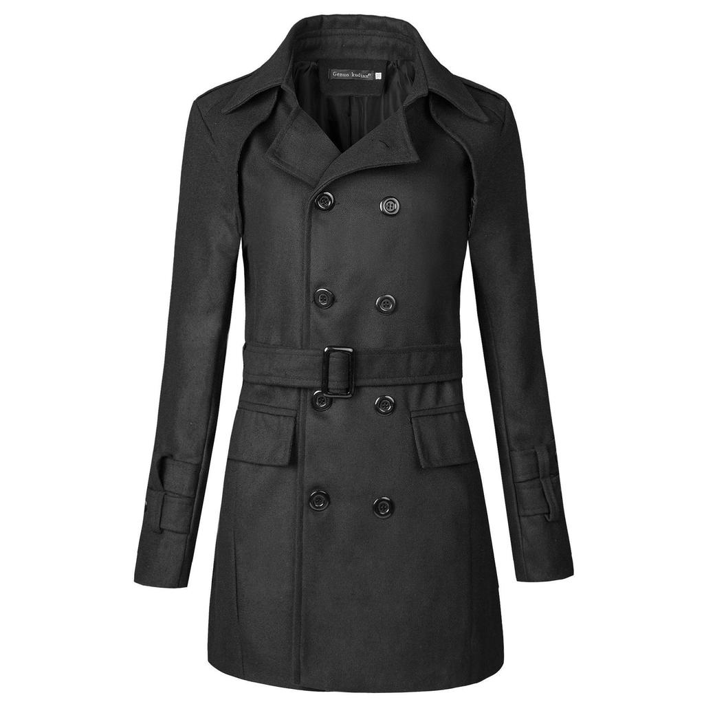 Men's Autumn Double-Breasted Woolen Trench Coat: Mid-Length, Korean Style, Slim Fit